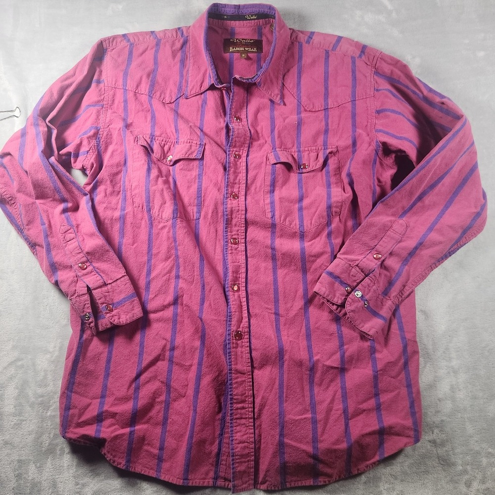 Walls Ranch Wear Shirt Mens Button Down Long‎ Sleeve Logo Western XL Pearl Snap